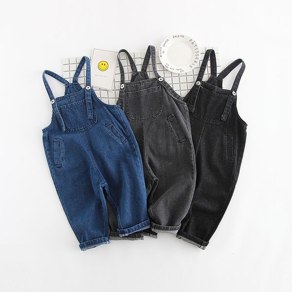 

new children denim overalls harem style kids pants simple style kids overalls solid denim overalls for kids suspender y200704, Blue
