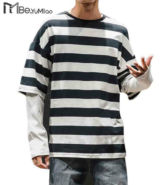 

men's hoodies & sweatshirts be.yumiao punk long sleeve white wearshirts hip-hop man contrast color korea karajuku o-neck, Black
