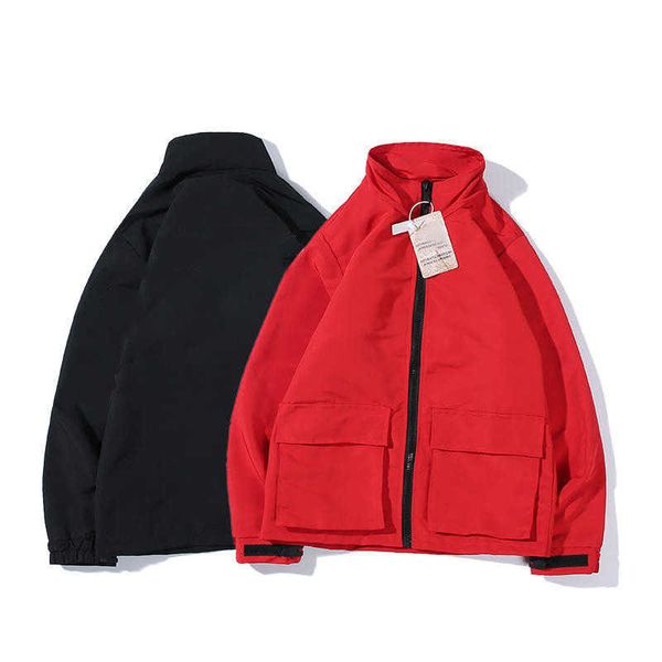 

20fw mens womens jacket for winter & autumn fashion solid color jacket with letter printed pocket mens coat red black asain size m-2xl, Black;brown