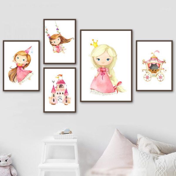 

cartoon baby girl princess crown castle wwing nordic posters and prints wall art canvas painting wall pictures kids room decor1