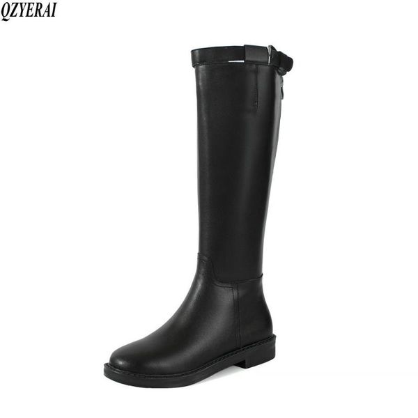 

boots arrival winter women natural genuine leather knee high motorcycle fur one snow 100% cowhide, Black