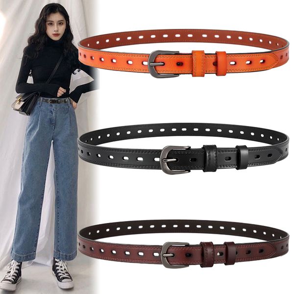 

women's leather jeans with simple and versatile net red, the same korean decorative ins fashion thin belt, Black;brown