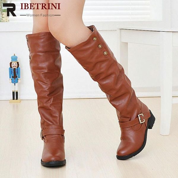 

ribetrini the large size 43 women shoes women solid slip on mid calf boots chunky heel short plush quality winter boots1, Black
