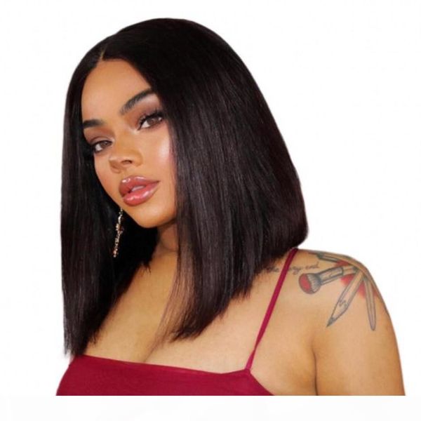 

mongolian short bob wig full lace human hair wig straight virgin hair glueless lace front wig for women, Black;brown