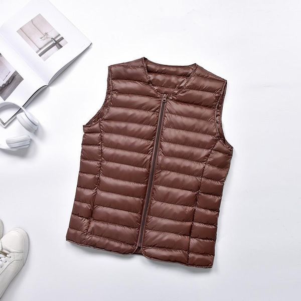 

fyyiyi casual round neck short vest down jackets women light vest sleeveless coat 2019 winter down jacket 90% white duck1, Black