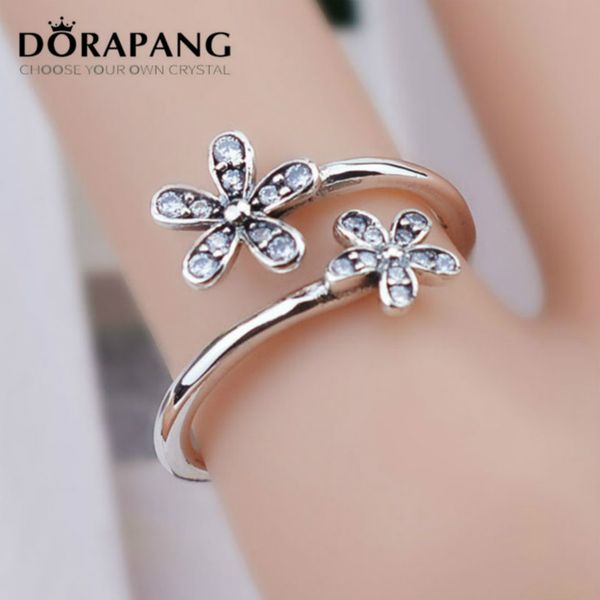 

2021 new authentic 100% 925 sterling silver ring for european bracelet flower diamond open adjust rings fashion women gift jewelry jz013
