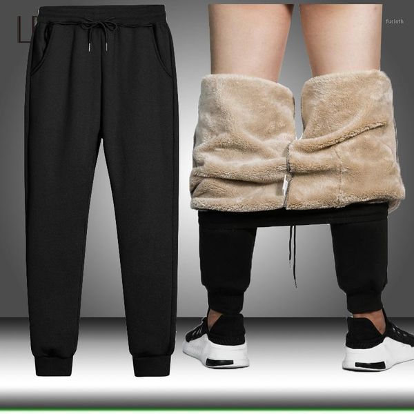 

autumn winter warm fleece pants mens thick wool trousers men's elastic waist heavyweight pants male casual thicken sweatpants1, Black