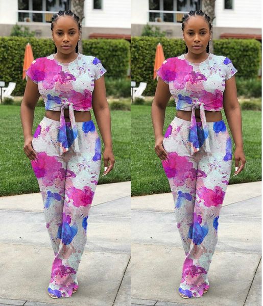 

kpdz6 positioning fashion casual t-shirt two-piece polka trousers t-shirt dot and trousers graffiti new printing lz-62046jmf, Gray