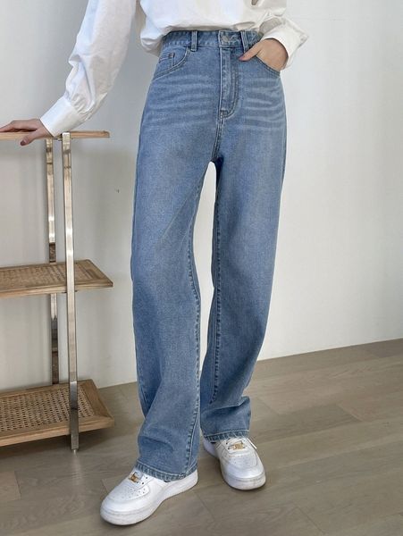 

dazy high waist cat whisker straight leg jeans a1rj#, Blue