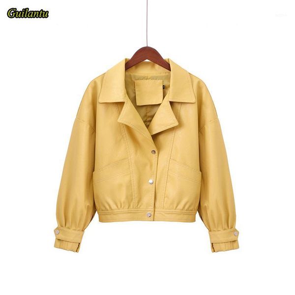 

guilantu 2020 leather jacket women moto & biker coat spring autumn turn-down collar single breasted big size leather coats1, Black