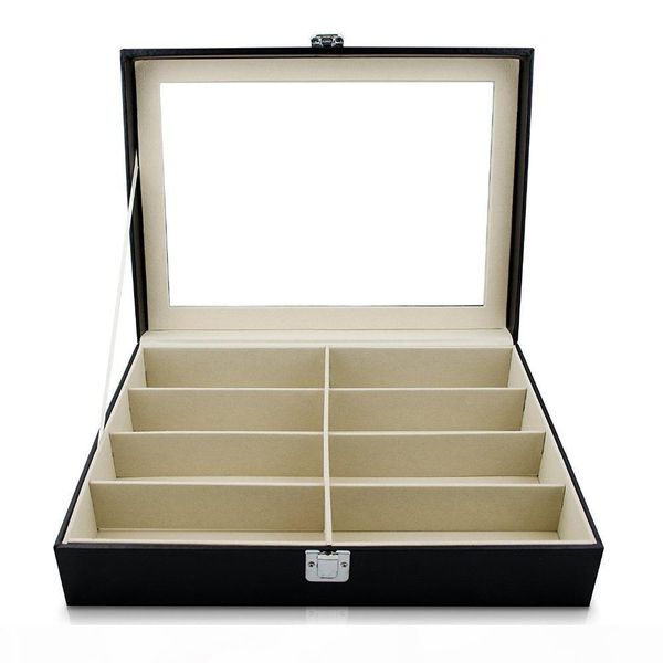 

eyeglass sunglass box imitation leather glasses display case storage organizer collector 8 slot funda gafas c19041201, Black;white