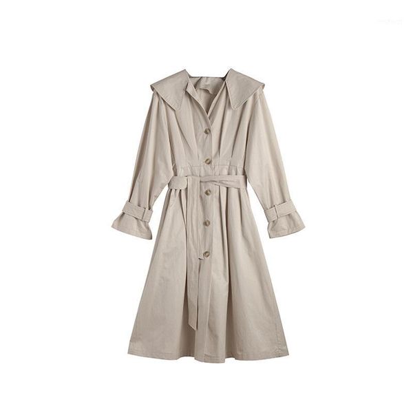 

women trench coat long single-breasted belt black apricot lady clothes autumn spring outerwear oversize windbreaker1, Tan;black
