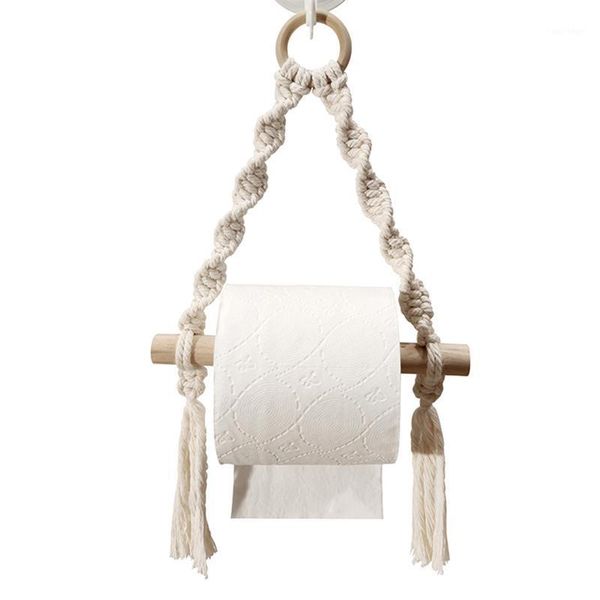 Organizador de papel higiênico organizador el casa decoração casa de banho toalha toalha mão-tecida tapeçaria macrame suporte pendurado corda soco livre