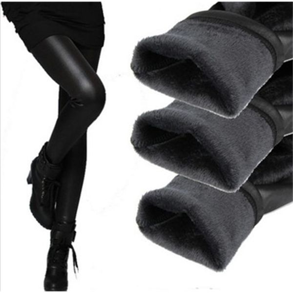 

wholesale- womens leggins autumn winter legging thickening velvet black leather leggings skinny pants warm for women legins