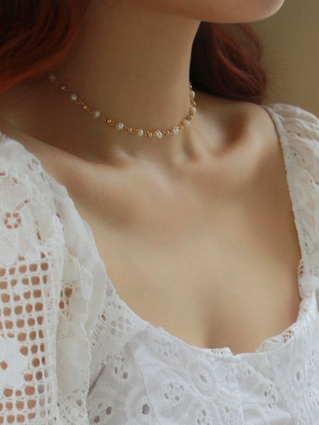 

mswant french style natural freshwater gold pearl necklace women choker clavicle chain temperament light luxury minority, Silver