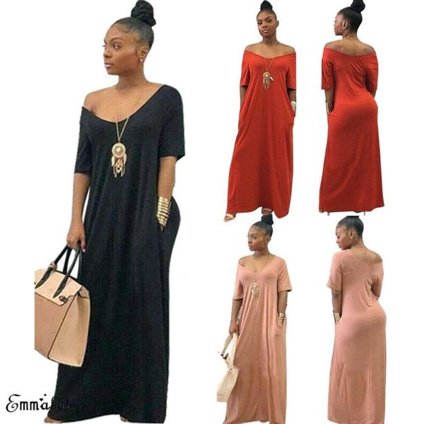 

casual dresses boho maxi dress short sleeve v neck baggy loose tunic kaftan modest women beach holiday sundress long vestidos plus siz, Black;gray