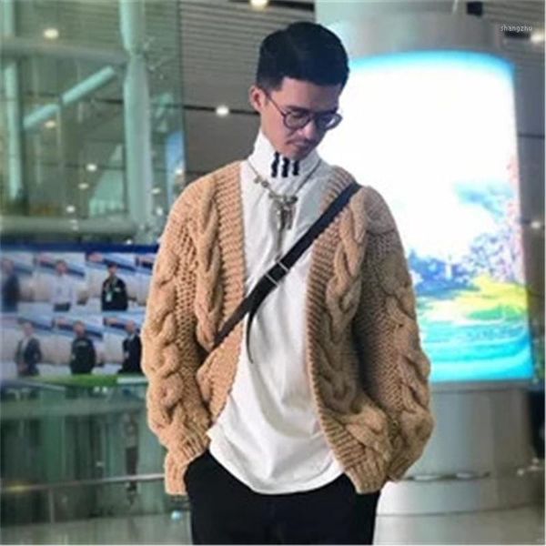 

new arrival 100% hand made pure wool twist knit men fashion vneck solid loose cardigan sweater customized1, White;black
