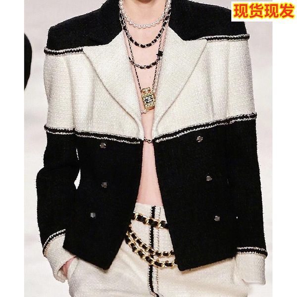 

2021 new french style jacket women's short autumn winter knitted tweed celebrity suit woolen top, Gray