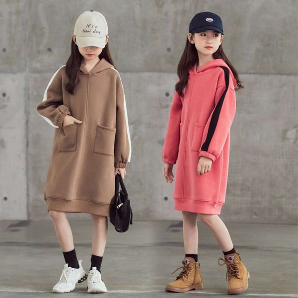 

2020 korean girl's plush hooded long sve a-line drs, Red;yellow