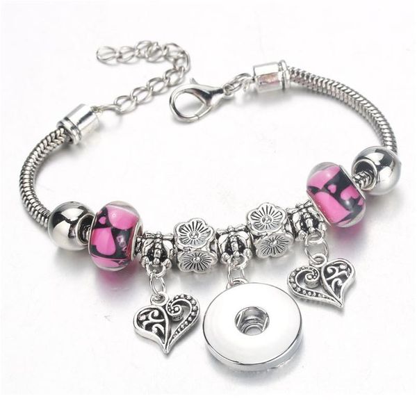 

new heart-shaped 6 colors snap bracelet lobster buckle snake chain bangles beaded bracelet fit 18mm snap women bbyyuf, Golden;silver