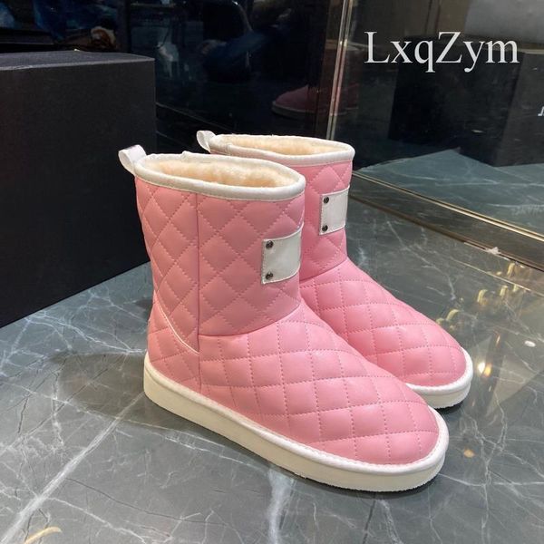 

designer patchwork snow boots round toe flat heel platform lambswool ankle boottes comfortable keep warm windproof ladies shoes, Black