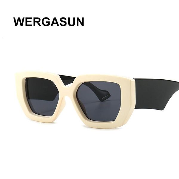 

wergasun sunglasses women trendy vintage brand designer hip hop square gradient lens sun glasses female uv400, White;black
