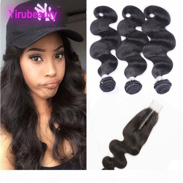 

peruvian unprocessed human hair 8-28inch body wave bundles with lace closure 2x6 baby hair wefts with closures middle part two by six, Black;brown