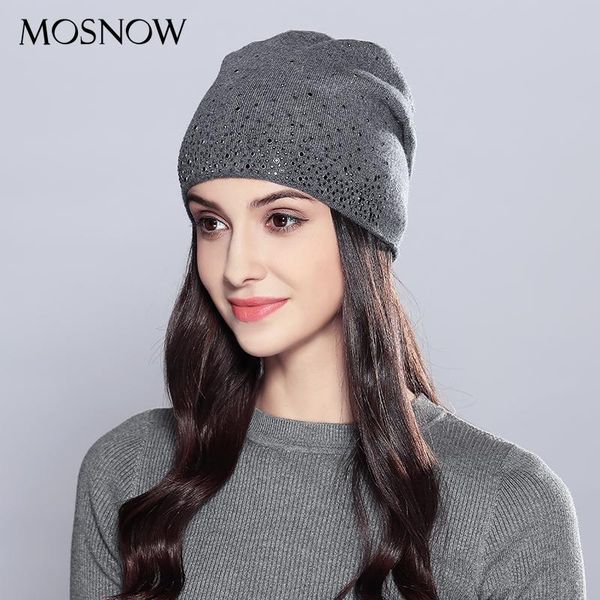 

beanie/skull caps mosnow woman winter hats wool rhinestones 2021 double layer thick fashion autumn knitted hat female skullies beanies cap #, Blue;gray