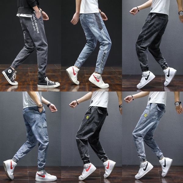 

yy6ak men's loose 2020 summer thin trendy casual korean jeans jeans and jeansoveralls overalls style trendy harem ankle-tied versatile, Blue
