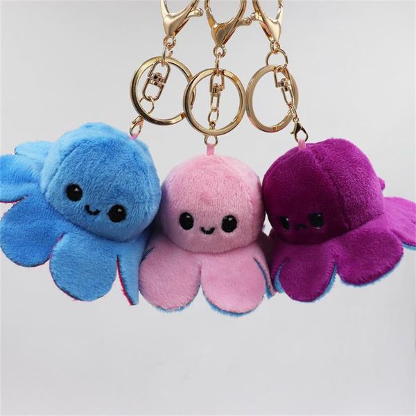 

reversible flip ocs keychain metal key ring plush doll toys bag animal pendants double-sided emotion toy kids new year gifts e122207, Red;brown
