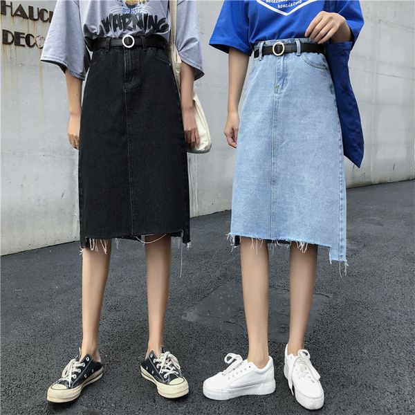 

2021 New 2 colour tassel thin upper waist denim for woman spring summer fashion a line female jeans skirt (xh3665 BV82, Black