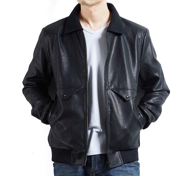 

men's jacket detachable collar 7xl artificial leather motorcycle jacket pu lapel fashion (oversized plus size, Black