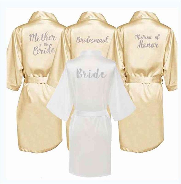 

Champagne Gold Robe With Silver Grey Writing Bridal Shower Party Mother Of The Groom Robe Bride Women Cape Satin Robes, Black;red