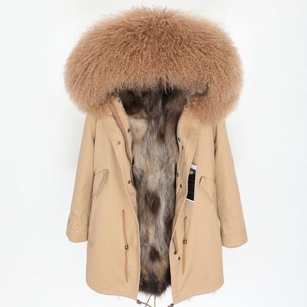 

maomaokong 2019 new fashion women real raccoon fur lined with wool fur collar winter luxurious jacket1, Black