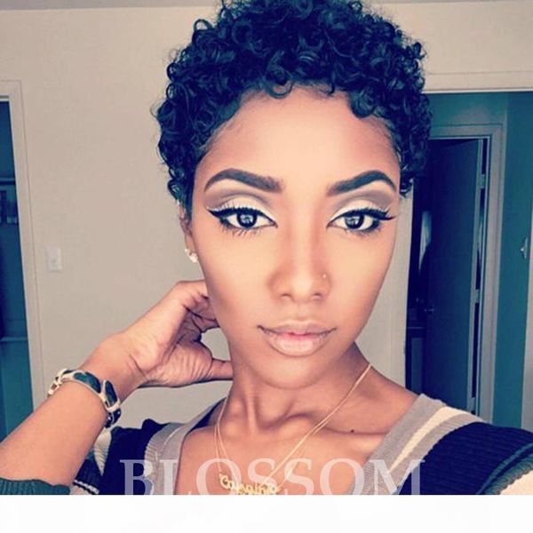 

100% human hair none full lace front short curly wigs tight hair afro curly short cut bob wigs for women, Black;brown