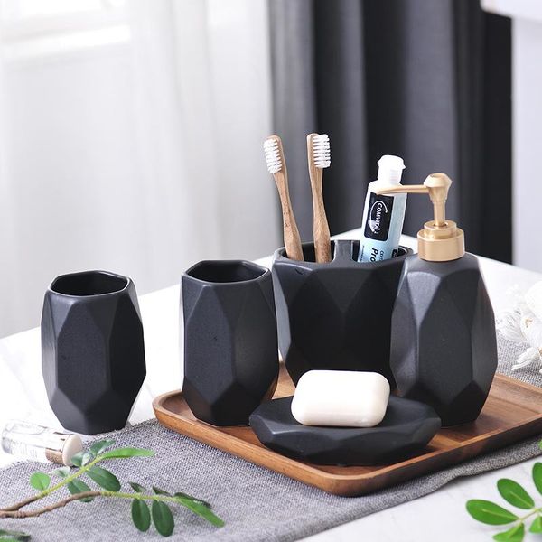 

household 5-piece toothbrush holder washing cup soap dispenser nordic style frosted ceramic bathroom accessories set combined