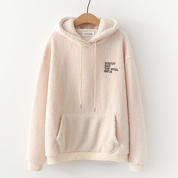 

fashion letters casual hoodies fleece flannel pullover thick loose women hooded sweatshirt female thicken hoodies romper, Black