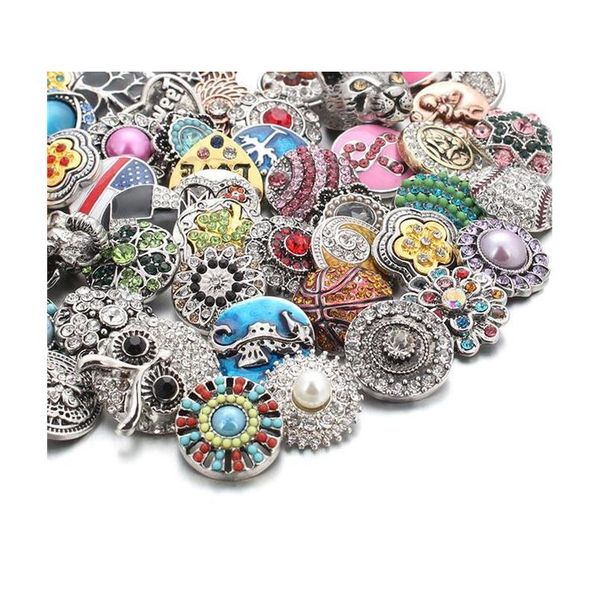 

50pcslot mixed style 18mm metal snap buttons jewelry 50 designs ginger rhinestone snap fit 18mm snap bracelet bangles necklace p8jop, Bronze;silver