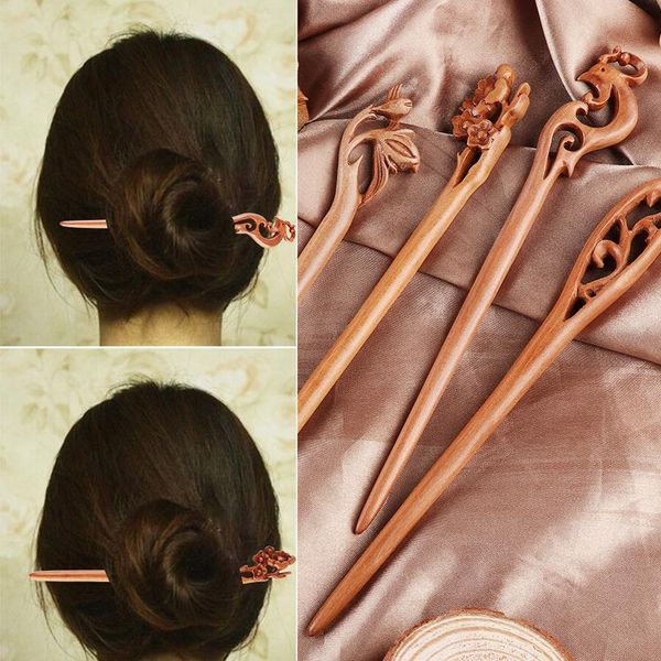 

1pc chinese retro style peach wood carved hairpin handmade hollow out hair stick hairpin hair styling tools hair acc wmtujb