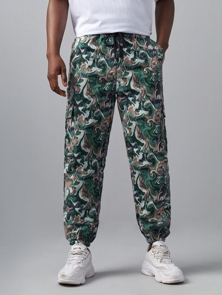 

romwe guys allover print pants o4cl#, Black
