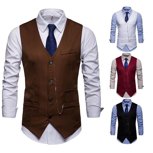 

zogga nice men fashion vests jacket guys slim fit suit vest male casual sleeveless waistcoat gilet homme formal business jacket, Black;white