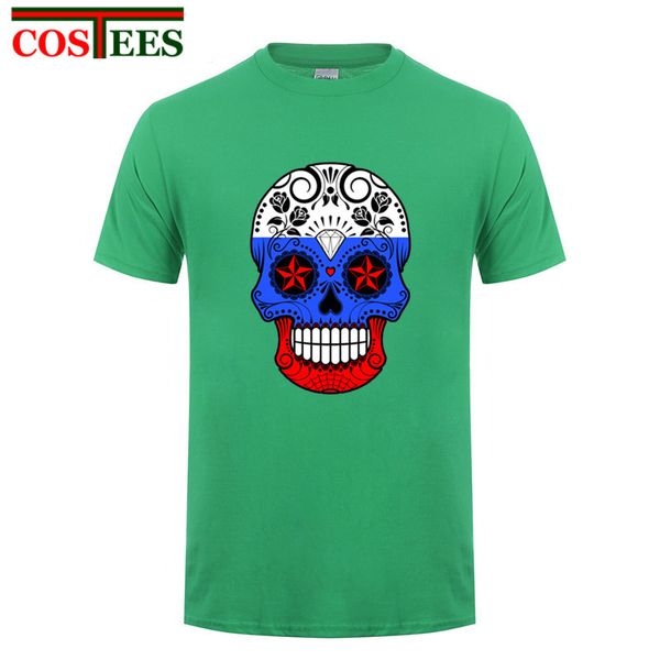 

sport camiseta russian flag sugar skull with roses t shirt creative skeleton design tshirt men horror death diamond mask t shirt homme