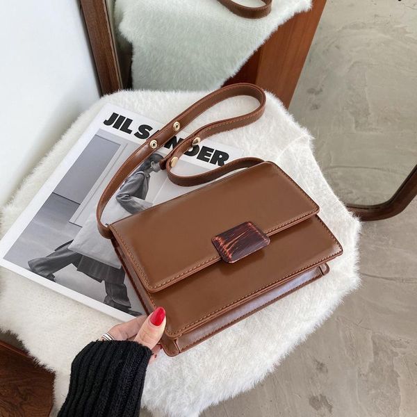 

brand designer pu leather women's shoulder bag fashion simple retro handbag small square crossbody bag