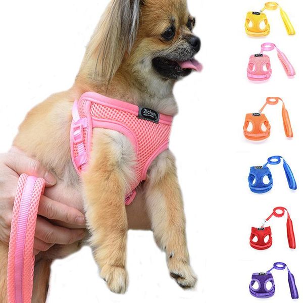 

dog cat harness vest pet supplies adjustable soft breathable mesh chest strap walking lead leash for puppy small medium dog1