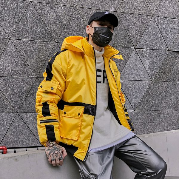 

mens winter hooded parkas windbreaker 2019 male big pocket hip hop tmen fashion streetwear padded parka wj046, Black