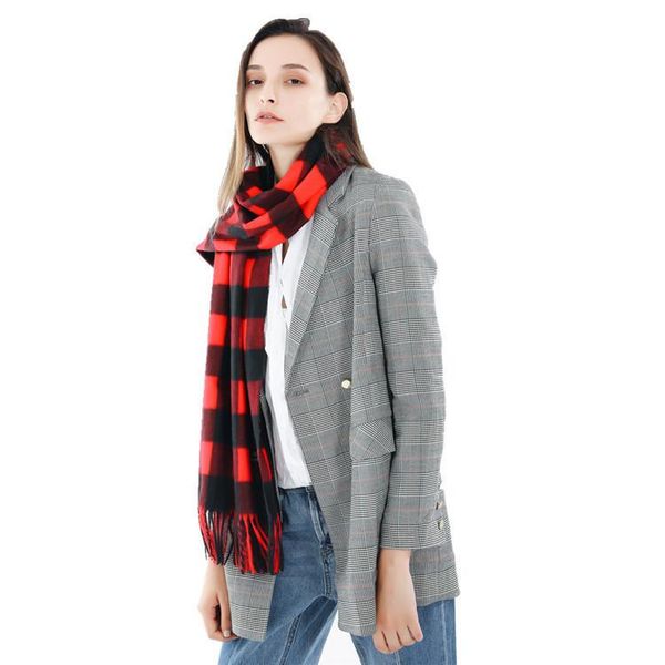 

autumn and winter 2020 new fashion street plaid pattern imitation cashmere thick soft and comfortable scarf shawl, Blue;gray