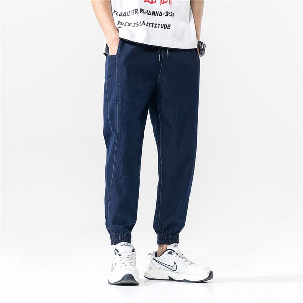 

men's jeans men summer 2021 style loose-fit beam leg harem pants korean-style trend casual versatile capri, Blue