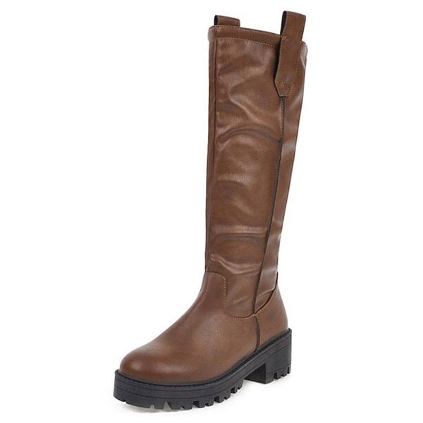 

rock shoes woman lolita boots thigh high heels high round toe rubber med over-the-knee lace-up rome square, Black