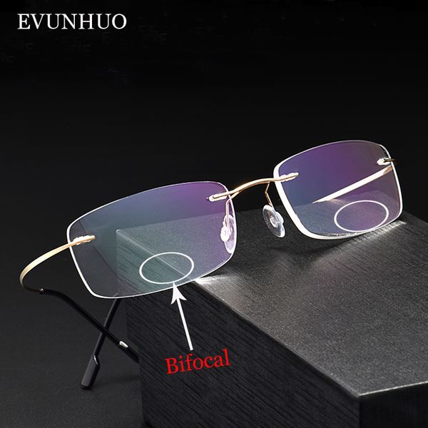 

evunhuo super light 100% titanium bifocal glasses men women fashion rimless reading eyeglasses + eyewear case 1.0-3.5, Silver