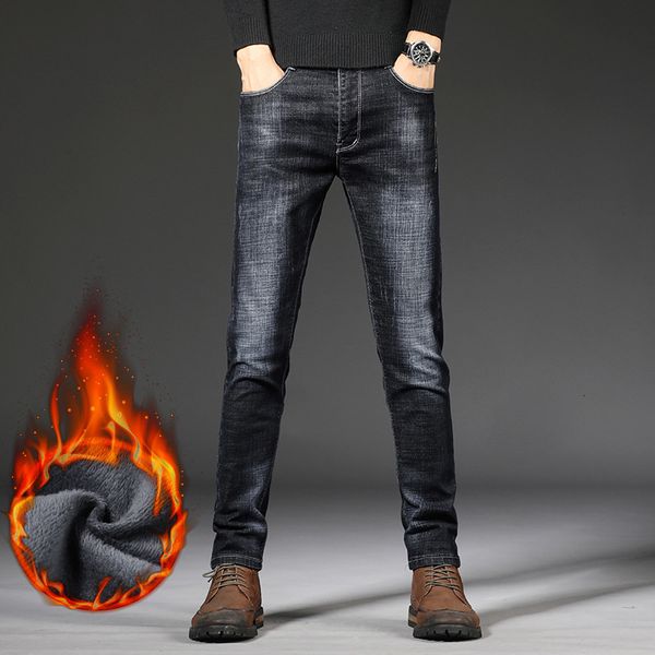 

bassoon winter new men's long middle-aged jeans slim autumn comfortable warm fold ydl5017, Blue